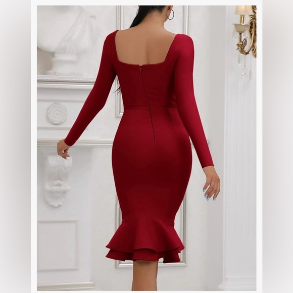Brand new Elegant Red Long Sleeve Bodycon Dress - Picture 5 of 6